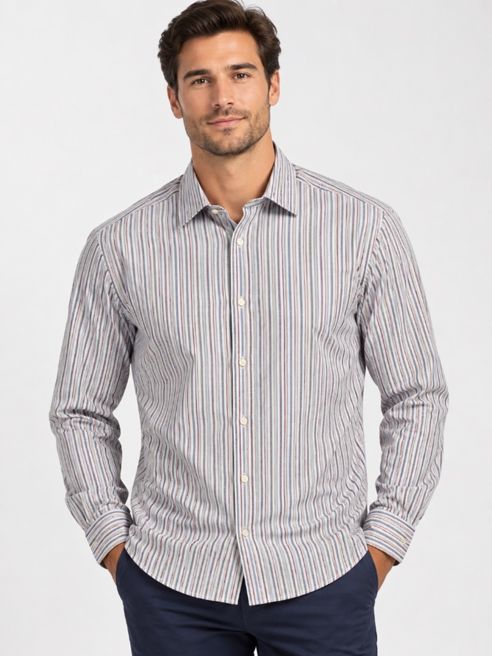 Men's Bananas Republic Striped Long-Sleeve Button-Down Shirt Size Large
